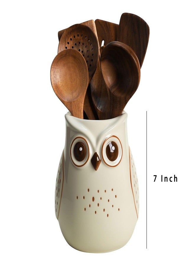 SOCOSY Owl Ceramic Kitchen Utensil Holder For Countertop, Cooking Utensil Crock Holder Spatula Holder - Image 2